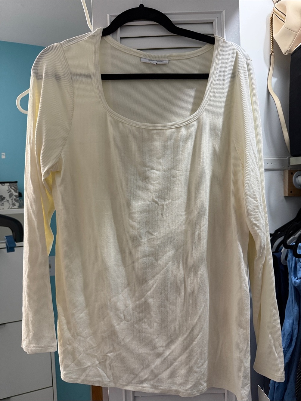 Motherhood Maternity Cream Long-Sleeve Scoop Neck Maternity Top